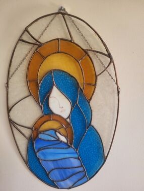 Stained Glass Hand Made St Mary & Baby Jesus Wall Art 20 X 12 Inches